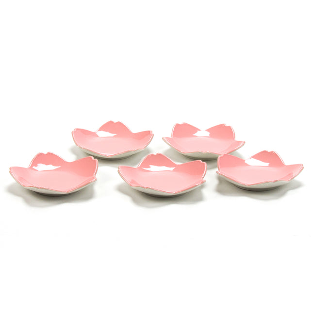 Japanese Lacquer Sauce Dish Pink Flower Shape Set of 5