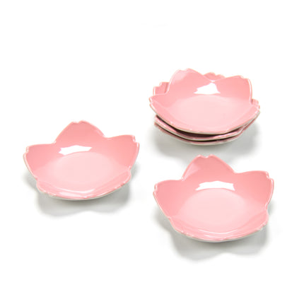 Japanese Lacquer Sauce Dish Pink Flower Shape Set of 5