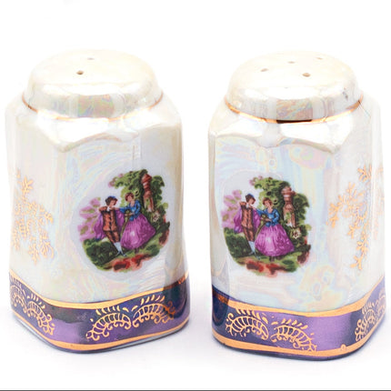 Japanese Art Deco Ceramic Salt & Pepper Set - Purple