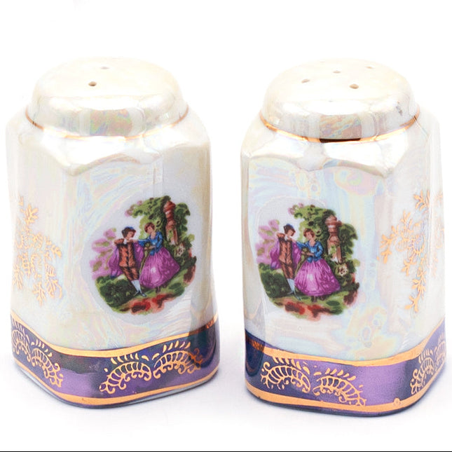 Japanese Art Deco Ceramic Salt & Pepper Set - Purple
