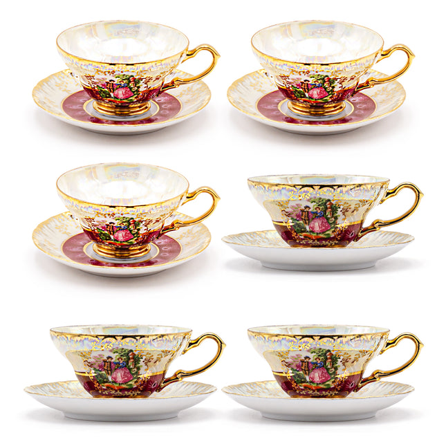 Royal Japan Medieval Couple Tea Cup Set of 6 - Multicolor