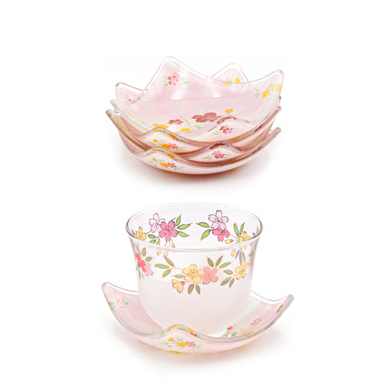 Japanese Kawamura Glass Tea Cup & Plate Set (Pink)