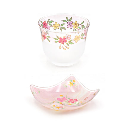 Japanese Kawamura Glass Tea Cup & Plate Set (Pink)