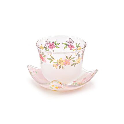 Japanese Kawamura Glass Tea Cup & Plate Set (Pink)