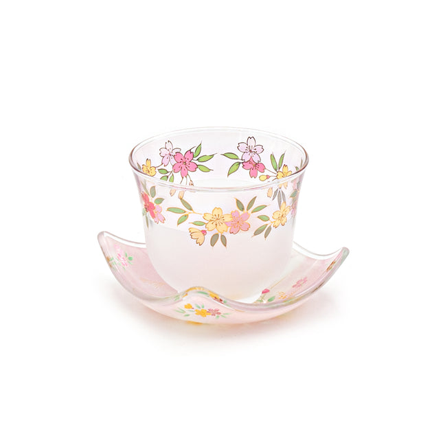 Japanese Kawamura Glass Tea Cup & Plate Set (Pink)
