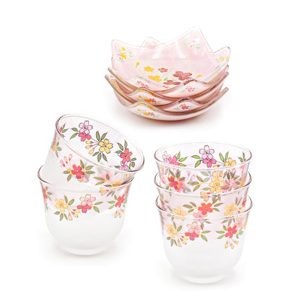 Japanese Kawamura Glass Tea Cup & Plate Set (Pink)