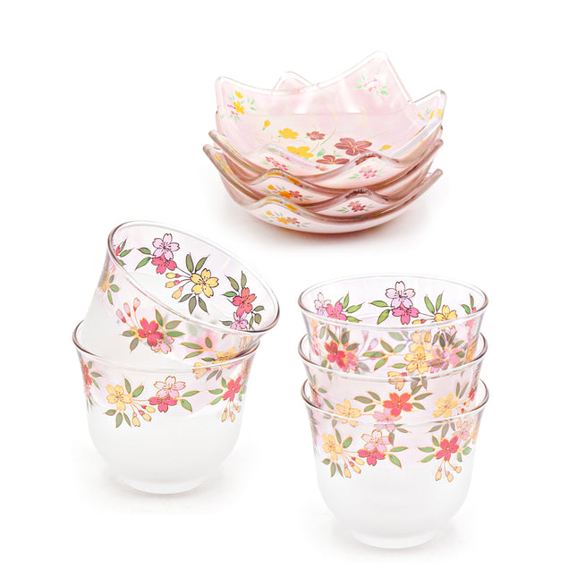 Japanese Kawamura Glass Tea Cup & Plate Set (Pink)