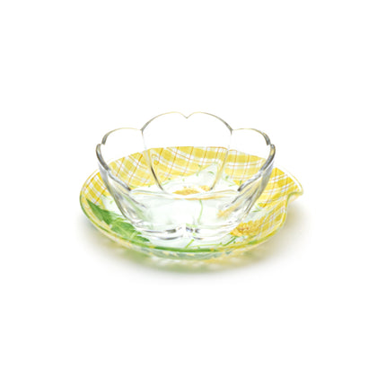 Japanese Kawamura Glass Dessert Bowl & Plate Set (Yellow)