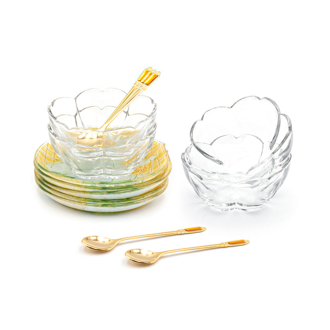 Japanese Kawamura Glass Dessert Bowl & Plate Set (Yellow)