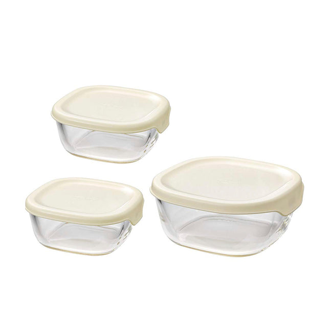 Hario Heat Resistant Glass Food Storage Container Set of 3 - White