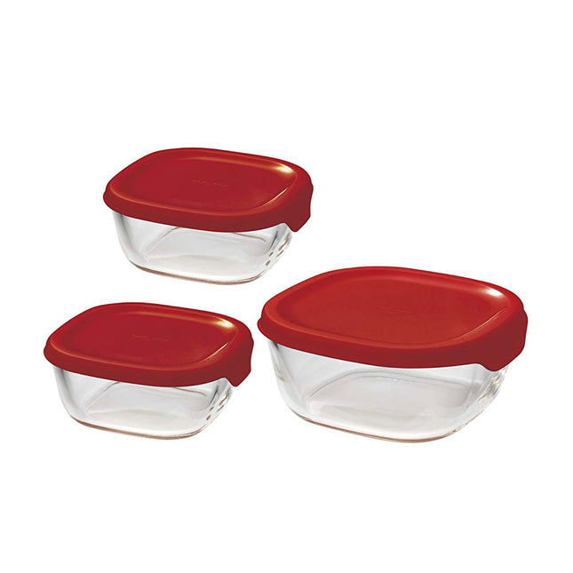 Hario Heat Resistant Glass Food Storage Container Set of 3 - Red