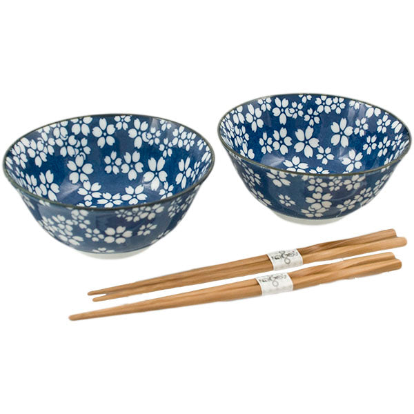 Sakura Flower Japanese 6" Bowl with Chopsticks - Set of 2