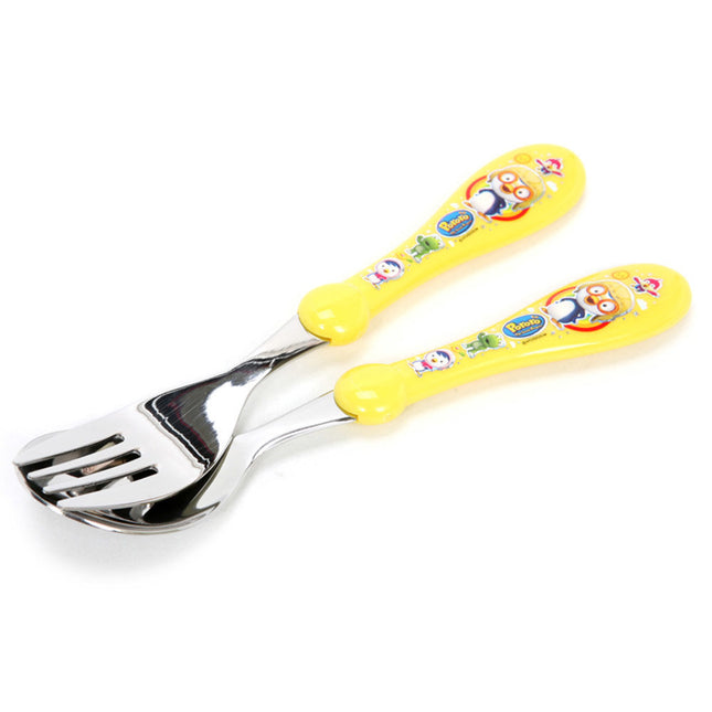 Pororo Spoon and Fork Set for kid Stainless Steel Yellow