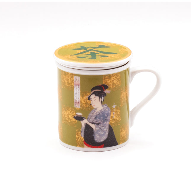 Japanese Woman in Kimono Mug with Lid