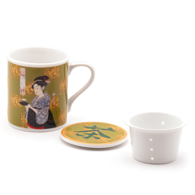 Japanese Woman in Kimono Mug with Lid