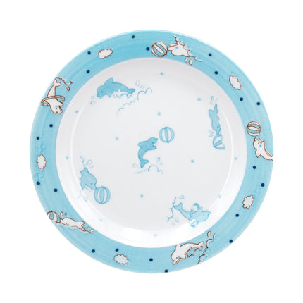 Japanese Porcelain Kids Plate Dolphin Pattern Set of 2