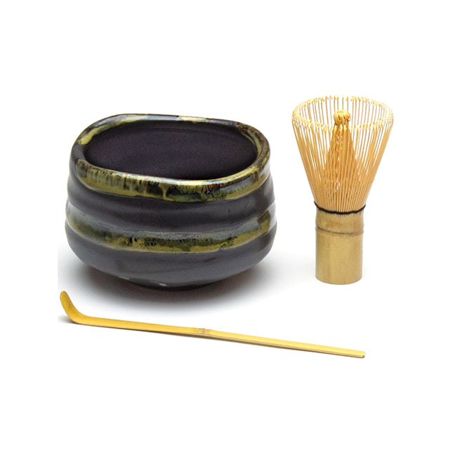 Matcha Tea Set - Matcha Bowl, Whisk and Spoon - Green/Brown