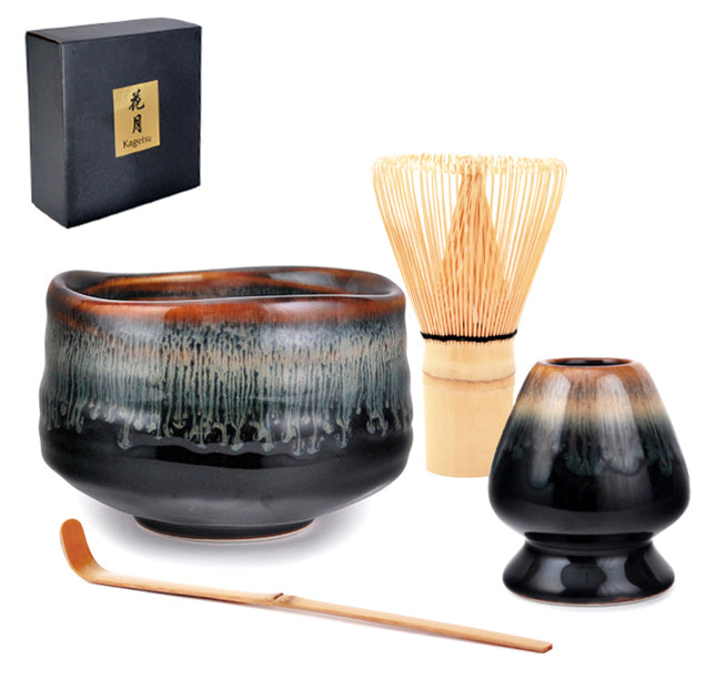 Matcha Tea Set - Matcha Bowl, Whisk and Spoon, Black/Brown