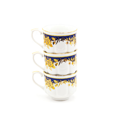 Japanese Royal Blue & Gold Floral Tea Cup and Saucer 12PC Set