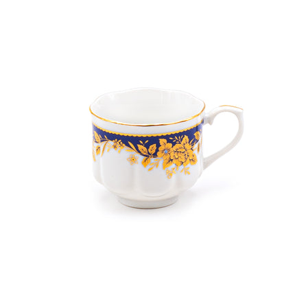 Japanese Royal Blue & Gold Floral Tea Cup and Saucer 12PC Set