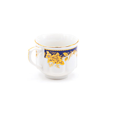 Japanese Royal Blue & Gold Floral Tea Cup and Saucer 12PC Set