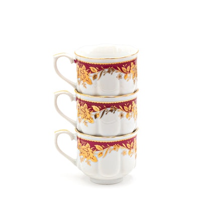 Japanese Royal Red & Gold Floral Tea Cup and Saucer 12PC Set
