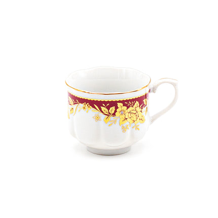 Japanese Royal Red & Gold Floral Tea Cup and Saucer 12PC Set