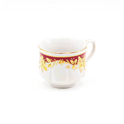 Japanese Royal Red & Gold Floral Tea Cup and Saucer 12PC Set