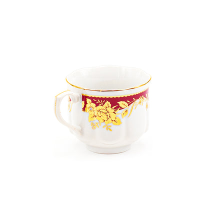 Japanese Royal Red & Gold Floral Tea Cup and Saucer 12PC Set