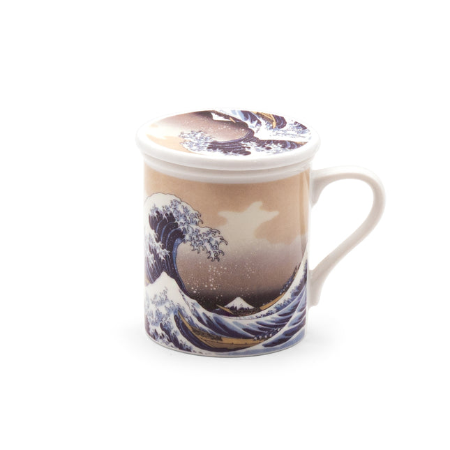 Japanese Porcelain Teacup with Lid: The Great Wave off Kanagawa Design