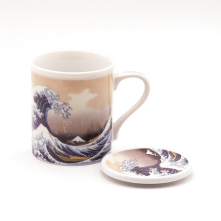 Japanese Porcelain Teacup with Lid: The Great Wave off Kanagawa Design