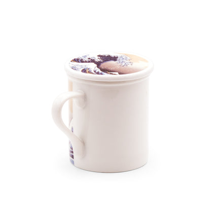 Japanese Porcelain Teacup with Lid: The Great Wave off Kanagawa Design