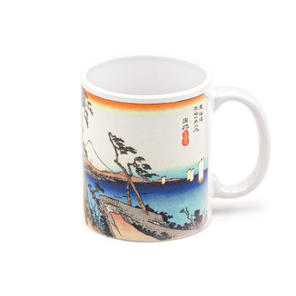 Japanese Ceramic Mug with Mount Fuji, Saruga Bay, and Sailboat Designs