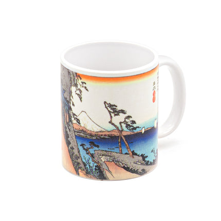 Japanese Ceramic Mug with Mount Fuji, Saruga Bay, and Sailboat Designs