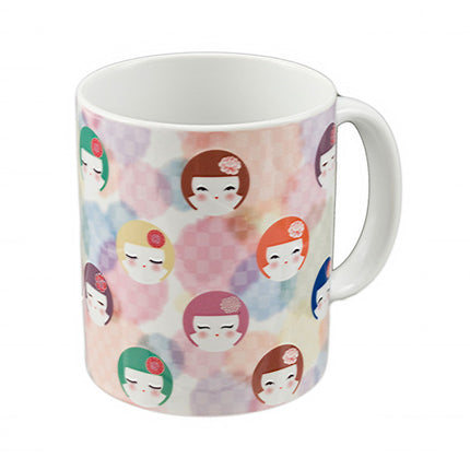 Kokeshi Girl Doll Faces Coffee Mug 4"H, 11oz