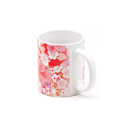Red Ceramic Mug with Cherry Blossom Pattern