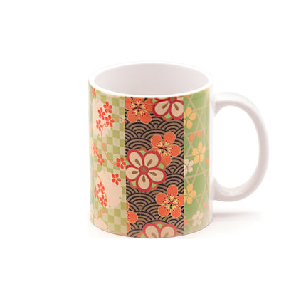 Japanese Light Green Ceramic Mug with Various Flower Patterns