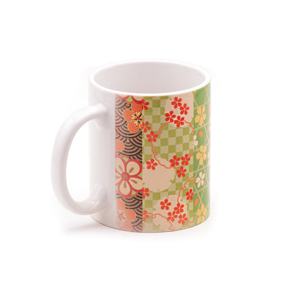 Japanese Light Green Ceramic Mug with Various Flower Patterns
