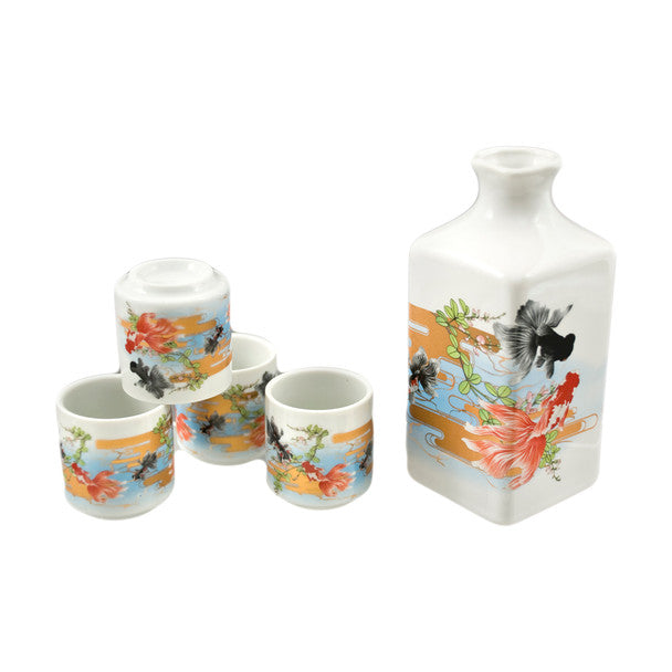 Gold Fish Square Bottle Sake Set