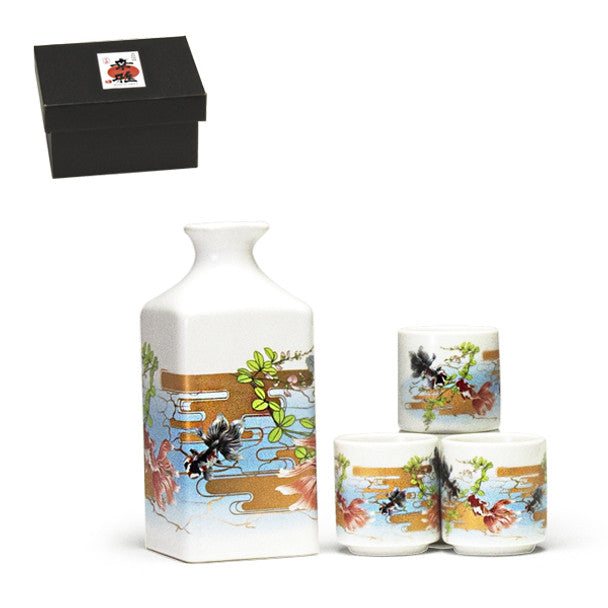 Gold Fish Square Bottle Sake Set