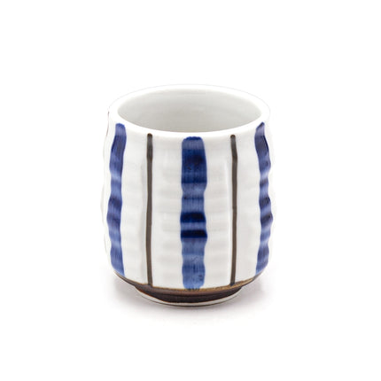 Japanese Handcrafted Teacup, Blue Stipe Pattern