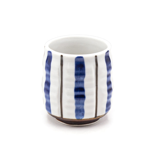 Japanese Handcrafted Teacup, Blue Stipe Pattern