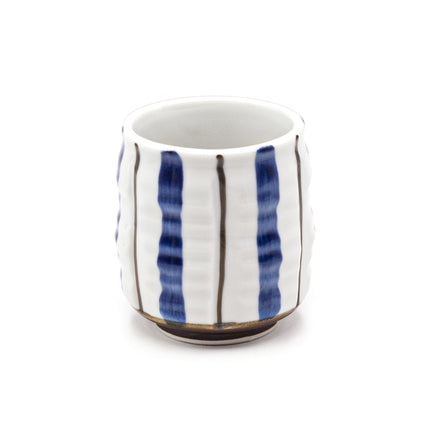 Japanese Handcrafted Teacup, Blue Stipe Pattern