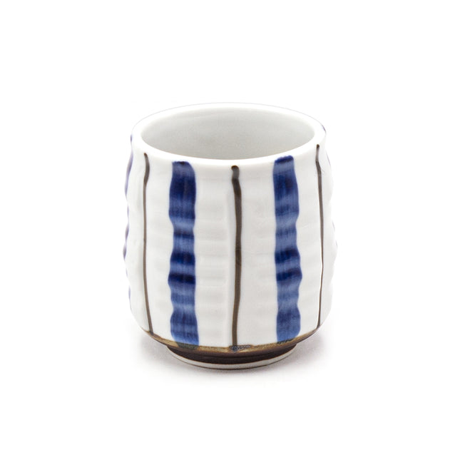 Japanese Handcrafted Teacup, Blue Stipe Pattern