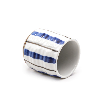 Japanese Handcrafted Teacup, Blue Stipe Pattern