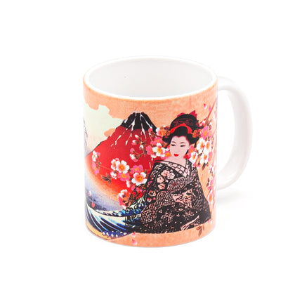 Japanese Ceramic Mug with Iconic Japanese Kimono Woman