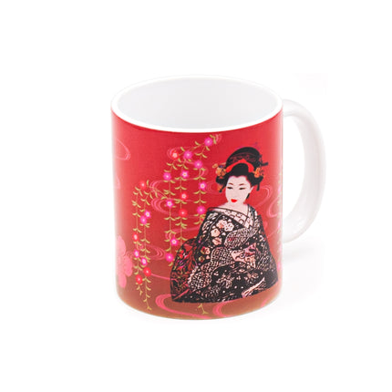 Japanese Ceramic Mug with Iconic Japanese Kimono Woman (Red)