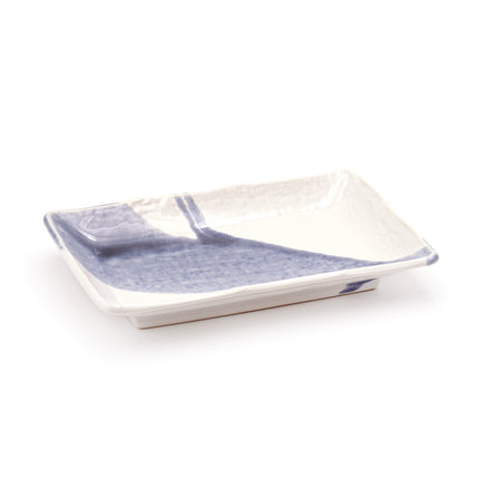 Japanese Blue Brush Stroke Sushi Plate Set for Two - Plate, Sauce Dish, and Chopstick