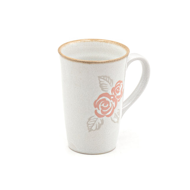 White Ceramic Mug with Delicate Rose Design