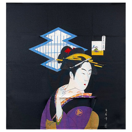 Woman in Kimono Standing in Front of a Window Furoshiki Art